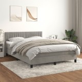 Cumpara ieftin Gossi pat box spring cu saltea, gri deschis, 140x190 cm, catifea