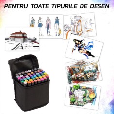 Set 48Markere Eliandeco &reg;, Cu 2 Varfuri Intens Colorate, Geanta De Depozitare Inclusa, Pentru Toate Tipurile De Desen, Multicolor