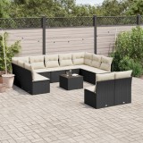 VidaXL Set canapele de grădină, 12 piese, cu perne, negru, poliratan 3250195