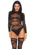 Body Fantezie si Ciorapi Sexy Cu Panglici, Negru, Marime Universala, Leg Avenue