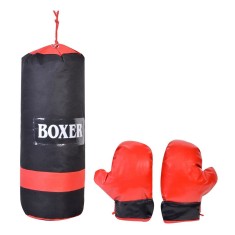 Sac de box si manusi pentru copii, 19 x 53 cm, Rosu/Negru