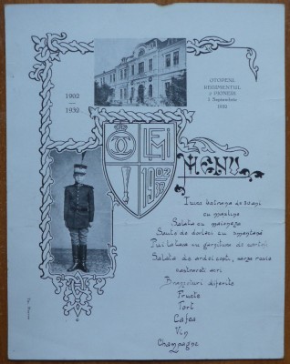 Meniu, Otopeni, Regimentul 2 Pionieri, 1932, semnat de ofiterii Regimentului foto