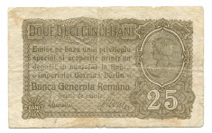 Ocuatia germana in Romania 25 bani 1917 VG Serie si numar: F.8628263 foto