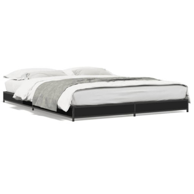 vidaXL Cadru de pat, negru, 140x200 cm, lemn prelucrat și metal foto