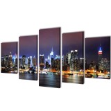 Set de tablouri panza, colorat, imprimeu New York Skyline, 100x50 cm