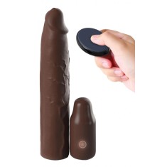 Prelungitor Penis cu Vibratii Fantasy X-Tensions Elite, Remote Control, Silicon, Maro, 22.9 cm
