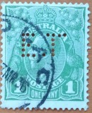 COLONII-BRITAN.-"AUSTRALIA-1913-KING GEORGE V-cu perfins."stamp-Vezi-Scan