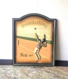 vintage panlou 3D lemn pictat TENIS French Open decor men's cave , bar, pub _ 65 x53 cm retro