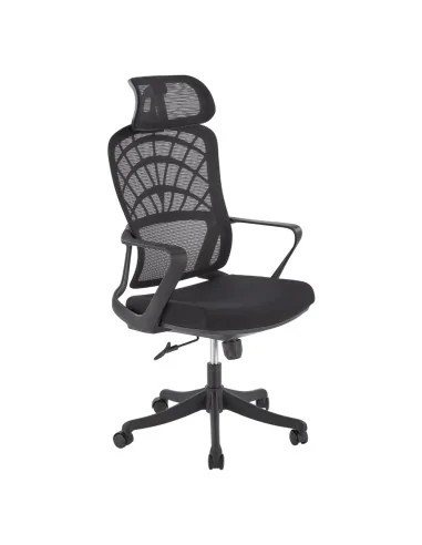 Scaun birou ergonomic HM Vesuvio, mesh, mecanism balans, baza polipropilena, suport lombar, tetiera ajustabila,120 kg, negru