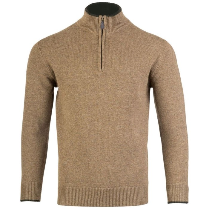 Jack Pyke Ashcombe Pulover 100% l&acirc;nă de miel cu fermoar, culoare bej, mărimea XL