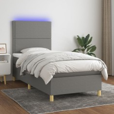 vidaXL Pat cu arcuri, saltea și LED, gri &icirc;nchis, 90x190 cm, textil 3135318