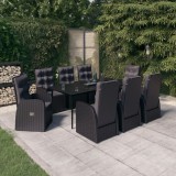 VidaXL Set mobilier de grădină cu perne, 9 piese, negru