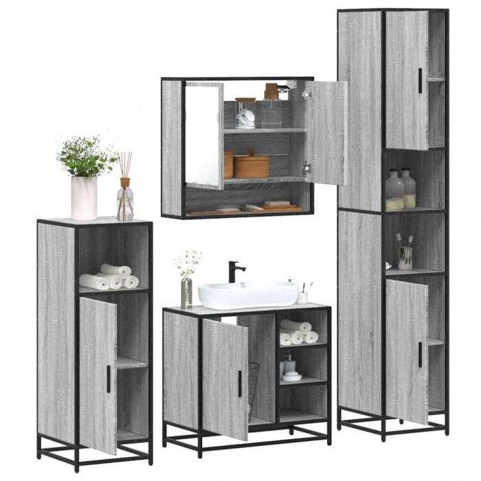 vidaXL Set de mobilier de baie 4 piese Lemn stratificat gri Sonoma 3301238