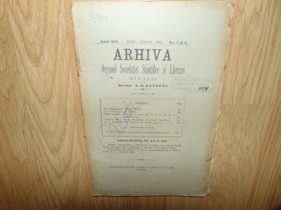 ARHIVA SOCIETATII STIINTIFICE SI LITERARE DIN IASI NR:7 SI 8 ANUL 1903 foto