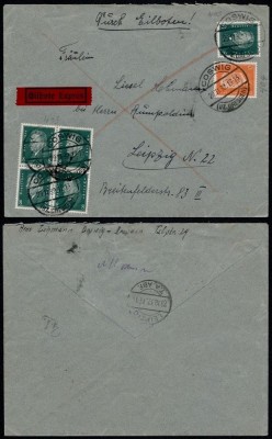 Germany REICH 1932 Postal History Rare Express Cover Coswig to Leipzig DB.102 foto