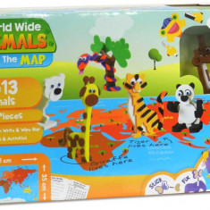 Hartă educativă + puzzle 3D cu animale din spumă EVA - World Wide - Animals on the Map