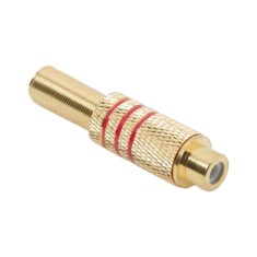 Mufa RCA mama metal aurit cablu 6mm inel rosu