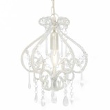 Candelabru Alb cu Mărgele Transparente vidaXL, E14, 24x32cm, Design Elegant, Lustră Suspendată, Corp de Iluminat Interior