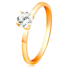 Inel din aur galben 14K - zirconiu transparent, lucios în montură lucioasă proeminentă - Marime inel: 49