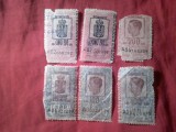 Set 6 Timbre Fiscale Romania , pe hartie pelur cca 1941 Mihai I si Stema pe matca , unele stare slaba