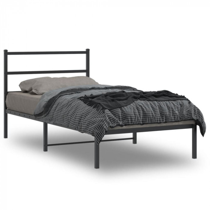 vidaXL Cadru de pat metalic cu tăblie, negru, 100x190 cm 355359