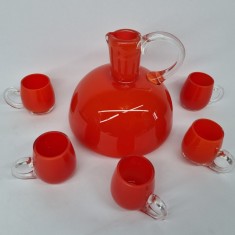 Set Carafa si pahare (SET RAR) sticla MURANO , vechi, vintage