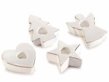 Set 4 suporturi lumanari Craciun portelan alb auriu 6.5x8.5x3 cm
