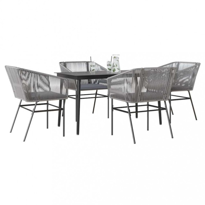 Gossi set de sufragerie de gradina 5 piese sticla poliratan gri
