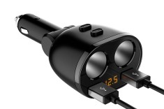 INCARCATOR AUTO 2XUSB (1x2.4A si 1x1A) SI 2XPRIZA BRICHETA AUTO CU AFISAJ TENSIUNE/PUTERE LED foto