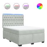 Cumpara ieftin Pat box spring cu saltea, gri deschis, 140x200 cm, catifea