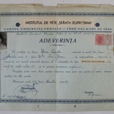 INSTITUTUL DE FETE ' SFANTA EUFROSINA ' , ADEVERINTA DE ABSOLVIRE , 1947