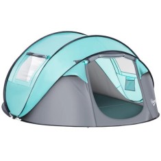 Cort camping, 4 persoane, impermeabil, tip igloo, cu 2 ferestre, 2 intrari, husa, deschidere automata,&nbsp;albastru deschis si gri, 286x209x122 cm GartenV