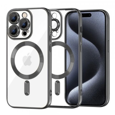 Husa MagSafe pentru Apple iPhone 15 Pro, Techsuit, Luxury Crystal, Neagra foto