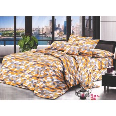 Lenjerie de pat pentru o persoana cu husa de perna patrata, Esha, bumbac mercerizat, multicolor