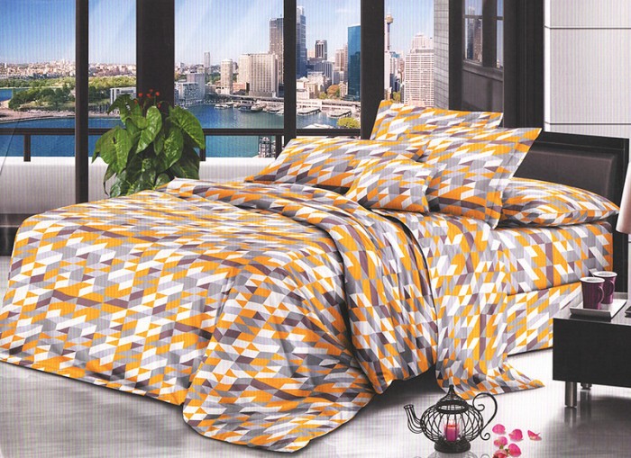 Lenjerie de pat pentru o persoana cu 2 huse de perna dreptunghiulara, Esha, bumbac mercerizat, multicolor