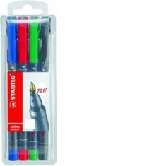 Marker permanent Stabilo Universal OHP 842, corp plastic, varf rotund, 0.7 mm, 4 bucati/set (negru, rosu, albastru, verde)