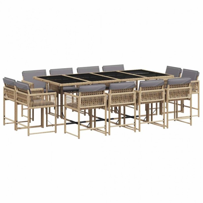 Set mobilier gradina cu perne, 13 piese, bej combinat poliratan