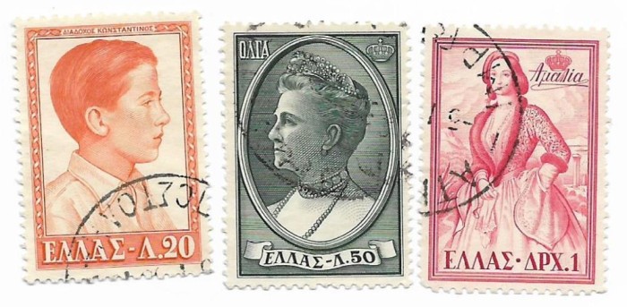 Grecia - Regi si regine greci - Culori noi - 1957, valori obliterate