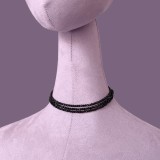 Colier choker triplu multisir la baza gatului din turmalina neagra