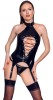 Set Body Latex Look, Portjartier &amp; Chiloti Sexy, Negru, Decupaj, Bretele Ajustabile, Lenjerie Femei, Black Level