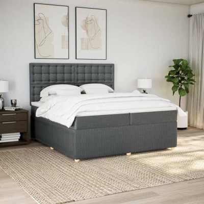 Gossi pat box spring cu saltea, gri inchis, 200x200 cm, textil foto