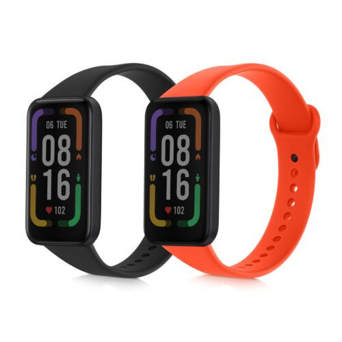 Set 2 curele kwmobile pentru Xiaomi Redmi Smart Band Pro, Silicon, Negru/Portocaliu, 57425.05