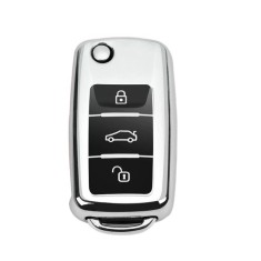 Husa Cheie Briceag VW Seat Skoda 3 Butoane, Gri cu Butoane Negre, TPU