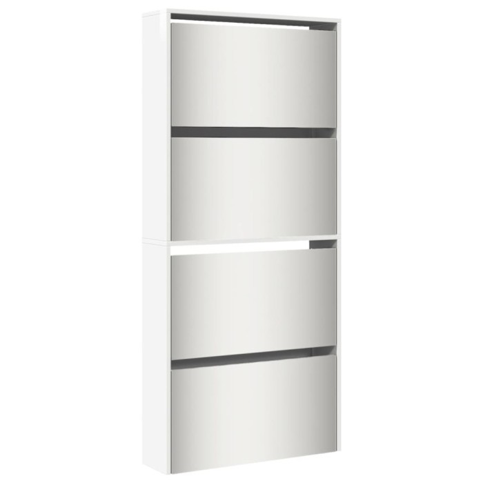 Pantofar cu oglinda, 4 niveluri, alb extralucios, 63x17x134 cm
