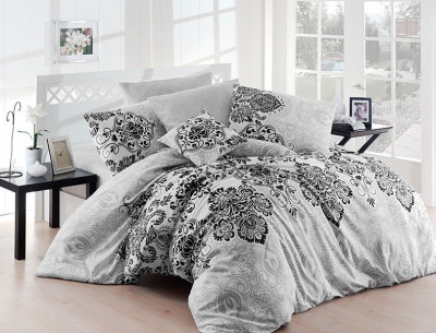 Lenjerie de pat din bumbac 100%, dubla, cu 2 fete de perna, Valentini Bianco model Luxury Gri foto