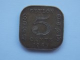 5 CENTS 1943 CEYLON, Asia
