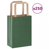 vidaXL Pungi de h&acirc;rtie 250 buc cu m&acirc;nere verde 15x8x21 cm