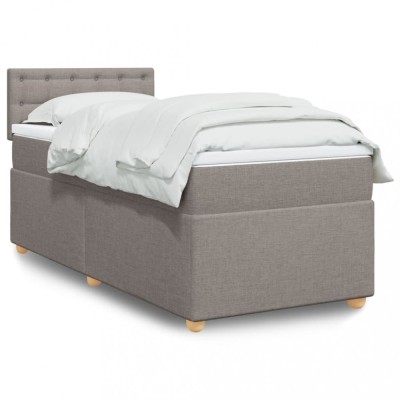 vidaXL Pat box spring cu saltea, gri taupe, 90x200 cm, textil foto