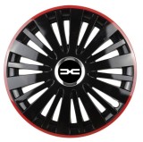 Cumpara ieftin Set 4 Capace Roti pentru Dacia Nou, model Falcon Black Cu Rama Rosie, R16, DACIA