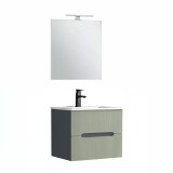 Trent Mobilier de baie 60 cm lavoar ceramic (2 sertare) cu oglindă 60x80 cm gri antracit-verde-oliv